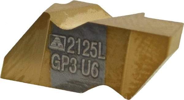 Tool-Flo - 2125FLG Grade GP3, 3.18mm Cutting Width Carbide Grooving Insert - 2.79mm Max Depth of Cut, Left Hand, 0.005 to 0.01" Corner Radius, TiN Finish - Eagle Tool & Supply