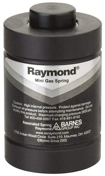 Associated Spring Raymond - M6x1 Mt Hole, 0.71" Rod Diam, 1-1/2" Diam, 10mm Max Stroke, Nitrogen Gas Spring Cylinder - 3.03" OAL, 3,595 Lb Full Stroke Spring Force, 2,175 psi Initial Charge - Eagle Tool & Supply