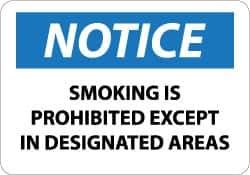 NMC - "Notice - Smoking Is Prohibited Except in Designated Areas", 10" Long x 14" Wide, Rigid Plastic Safety Sign - Rectangle, 0.05" Thick, Use for Accident Prevention - Eagle Tool & Supply