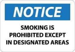 NMC - "Notice - Smoking Is Prohibited Except in Designated Areas", 10" Long x 14" Wide, Rigid Plastic Safety Sign - Rectangle, 0.05" Thick, Use for Accident Prevention - Eagle Tool & Supply