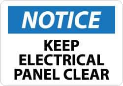 NMC - "Notice - Keep Electrical Panel Clear", 10" Long x 14" Wide, Pressure-Sensitive Vinyl Safety Sign - Rectangle, 0.004" Thick, Use for Security & Admittance - Eagle Tool & Supply