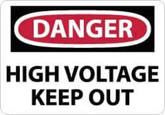 NMC - "Danger - High Voltage - Keep Out", 7" Long x 10" Wide, Pressure-Sensitive Vinyl Safety Sign - Rectangle, 0.004" Thick, Use for Accident Prevention - Eagle Tool & Supply