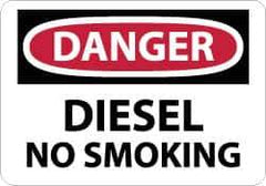 NMC - "Danger - Diesel - No Smoking", 10" Long x 14" Wide, Pressure-Sensitive Vinyl Safety Sign - Rectangle, 0.004" Thick, Use for Accident Prevention - Eagle Tool & Supply