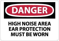 NMC - "Danger - High Noise Area Ear Protection Must Be Worn", 10" Long x 14" Wide, Pressure-Sensitive Vinyl Safety Sign - Rectangle, 0.004" Thick, Use for Accident Prevention - Eagle Tool & Supply