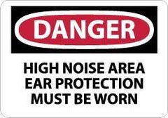 NMC - "Danger - High Noise Area Ear Protection Must Be Worn", 10" Long x 14" Wide, Pressure-Sensitive Vinyl Safety Sign - Rectangle, 0.004" Thick, Use for Accident Prevention - Eagle Tool & Supply