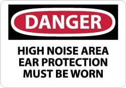 NMC - "Danger - High Noise Area Ear Protection Must Be Worn", 10" Long x 14" Wide, Rigid Plastic Safety Sign - Rectangle, 0.05" Thick, Use for Accident Prevention - Eagle Tool & Supply