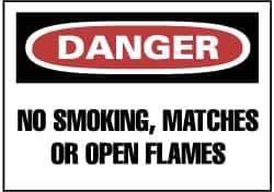 NMC - "Danger - No Smoking, Matches or Open Flames", 7" Long x 10" Wide, Pressure-Sensitive Vinyl Safety Sign - Rectangle, 0.004" Thick, Use for Accident Prevention - Eagle Tool & Supply