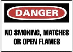 NMC - "Danger - No Smoking, Matches or Open Flames", 7" Long x 10" Wide, Pressure-Sensitive Vinyl Safety Sign - Rectangle, 0.004" Thick, Use for Accident Prevention - Eagle Tool & Supply