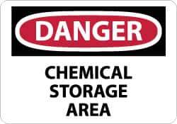 NMC - "Danger - Chemical Storage Area", 7" Long x 10" Wide, Pressure-Sensitive Vinyl Safety Sign - Rectangle, 0.004" Thick, Use for Hazardous Materials - Eagle Tool & Supply