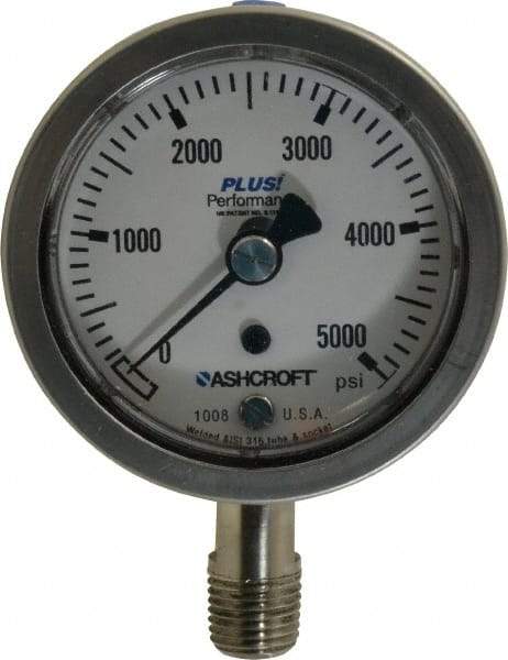 Ashcroft - 2-1/2" Dial, 1/4 Thread, 0-5,000 Scale Range, Pressure Gauge - Lower Connection Mount, Accurate to 3-2-3% of Scale - Eagle Tool & Supply