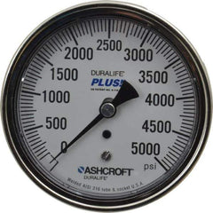 Ashcroft - 3-1/2" Dial, 1/4 Thread, 0-5,000 Scale Range, Pressure Gauge - Center Back Connection Mount, Accurate to 1% of Scale - Eagle Tool & Supply