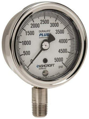 Ashcroft - 2-1/2" Dial, 1/4 Thread, 0-5,000 Scale Range, Pressure Gauge - Lower Connection Mount, Accurate to 1% of Scale - Eagle Tool & Supply