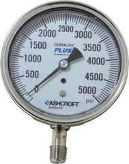 Ashcroft - 3-1/2" Dial, 1/4 Thread, 0-5,000 Scale Range, Pressure Gauge - Lower Connection Mount, Accurate to 1% of Scale - Eagle Tool & Supply