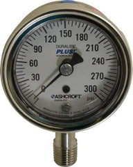 Ashcroft - 2-1/2" Dial, 1/4 Thread, 0-300 Scale Range, Pressure Gauge - Lower Connection Mount, Accurate to 1% of Scale - Eagle Tool & Supply