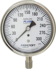 Ashcroft - 3-1/2" Dial, 1/4 Thread, 0-300 Scale Range, Pressure Gauge - Lower Connection Mount, Accurate to 1% of Scale - Eagle Tool & Supply