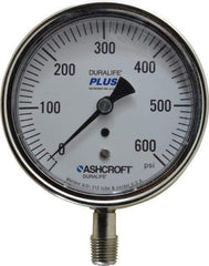 Ashcroft - 3-1/2" Dial, 1/4 Thread, 0-600 Scale Range, Pressure Gauge - Lower Connection Mount, Accurate to 1% of Scale - Eagle Tool & Supply