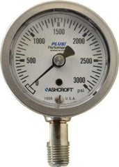 Ashcroft - 2-1/2" Dial, 1/4 Thread, 0-3,000 Scale Range, Pressure Gauge - Lower Connection Mount, Accurate to 3-2-3% of Scale - Eagle Tool & Supply