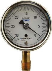 Ashcroft - 2-1/2" Dial, 1/4 Thread, 30-0 Scale Range, Pressure Gauge - Lower Connection Mount, Accurate to 1% of Scale - Eagle Tool & Supply