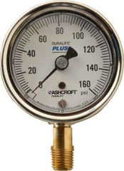 Ashcroft - 2-1/2" Dial, 1/4 Thread, 0-160 Scale Range, Pressure Gauge - Lower Connection Mount, Accurate to 1% of Scale - Eagle Tool & Supply