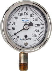 Ashcroft - 2-1/2" Dial, 1/4 Thread, 30-0-300 Scale Range, Pressure Gauge - Lower Connection Mount, Accurate to 1% of Scale - Eagle Tool & Supply