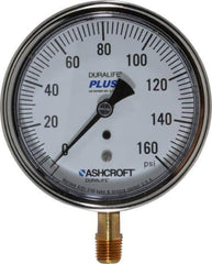 Ashcroft - 3-1/2" Dial, 1/4 Thread, 0-160 Scale Range, Pressure Gauge - Lower Connection Mount, Accurate to 1% of Scale - Eagle Tool & Supply