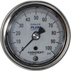 Ashcroft - 2-1/2" Dial, 1/4 Thread, 0-100 Scale Range, Pressure Gauge - Center Back Connection Mount, Accurate to 1% of Scale - Eagle Tool & Supply
