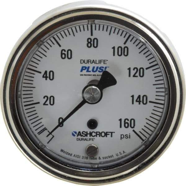 Ashcroft - 2-1/2" Dial, 1/4 Thread, 0-160 Scale Range, Pressure Gauge - Center Back Connection Mount, Accurate to 1% of Scale - Eagle Tool & Supply