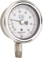 Ashcroft - 2-1/2" Dial, 1/4 Thread, 30-0-60 Scale Range, Pressure Gauge - Lower Connection Mount, Accurate to 1% of Scale - Eagle Tool & Supply