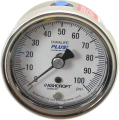 Ashcroft - 2-1/2" Dial, 1/4 Thread, 0-100 Scale Range, Pressure Gauge - Center Back Connection Mount, Accurate to 1% of Scale - Eagle Tool & Supply