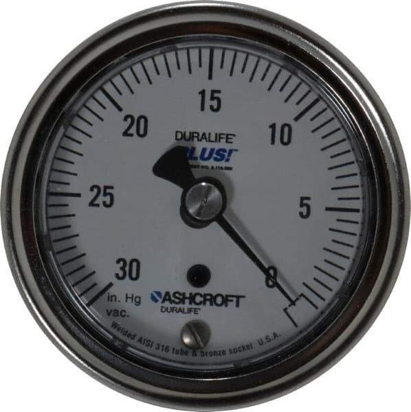Ashcroft - 2-1/2" Dial, 1/4 Thread, 30-0 Scale Range, Pressure Gauge - Center Back Connection Mount, Accurate to 1% of Scale - Eagle Tool & Supply