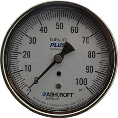 Ashcroft - 3-1/2" Dial, 1/4 Thread, 0-100 Scale Range, Pressure Gauge - Center Back Connection Mount, Accurate to 1% of Scale - Eagle Tool & Supply