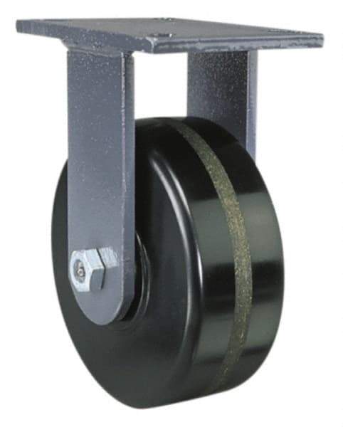 Hamilton - 8" Diam x 3" Wide x 10-1/2" OAH Top Plate Mount Rigid Caster - Forged Steel, 3,000 Lb Capacity, Roller Bearing, 5-1/4 x 7-1/4" Plate - Eagle Tool & Supply
