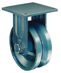 Hamilton - 8" Diam x 3" Wide x 11" OAH Top Plate Mount Rigid Caster - Forged Steel, 6,000 Lb Capacity, Tapered Bearing, 8-1/2 x 8-1/2" Plate - Eagle Tool & Supply
