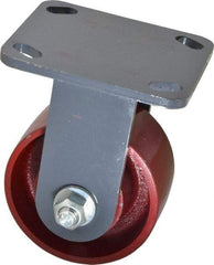 Hamilton - 4" Diam x 2" Wide x 5-5/8" OAH Top Plate Mount Rigid Caster - Cast Iron, 1,000 Lb Capacity, Roller Bearing, 4 x 4-1/2" Plate - Eagle Tool & Supply