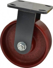 Hamilton - 6" Diam x 2" Wide x 7-1/2" OAH Top Plate Mount Rigid Caster - Cast Iron, 1,400 Lb Capacity, Roller Bearing, 4 x 4-1/2" Plate - Eagle Tool & Supply
