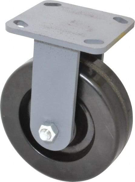 Hamilton - 6" Diam x 2" Wide x 7-1/2" OAH Top Plate Mount Rigid Caster - Phenolic, 1,200 Lb Capacity, Roller Bearing, 4 x 4-1/2" Plate - Eagle Tool & Supply