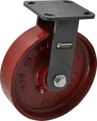 Hamilton - 8" Diam x 2" Wide x 9-1/2" OAH Top Plate Mount Rigid Caster - Cast Iron, 1,500 Lb Capacity, Roller Bearing, 4 x 4-1/2" Plate - Eagle Tool & Supply