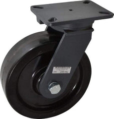Hamilton - 10" Diam x 3" Wide x 12-1/2" OAH Top Plate Mount Swivel Caster - Phenolic, 2,900 Lb Capacity, Roller Bearing, 5-1/4 x 7-1/4" Plate - Eagle Tool & Supply