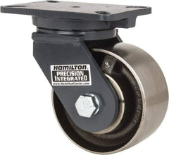 Hamilton - 6" Diam x 3" Wide x 8" OAH Top Plate Mount Swivel Caster - Forged Steel, 3,500 Lb Capacity, Roller Bearing, 5-1/4 x 7-1/4" Plate - Eagle Tool & Supply