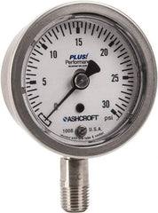 Ashcroft - 2-1/2" Dial, 1/4 Thread, 0-30 Scale Range, Pressure Gauge - Lower Connection Mount, Accurate to 3-2-3% of Scale - Eagle Tool & Supply