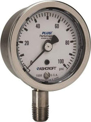 Ashcroft - 2-1/2" Dial, 1/4 Thread, 0-100 Scale Range, Pressure Gauge - Lower Connection Mount, Accurate to 3-2-3% of Scale - Eagle Tool & Supply