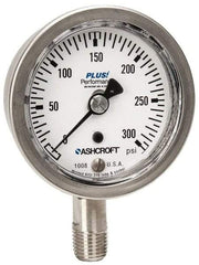 Ashcroft - 2-1/2" Dial, 1/4 Thread, 0-300 Scale Range, Pressure Gauge - Lower Connection Mount, Accurate to 3-2-3% of Scale - Eagle Tool & Supply