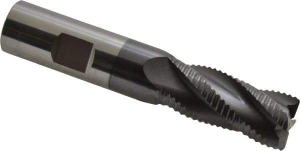 ProMax - 3/4" Diam, Coarse Pitch, 1-5/8" LOC, 4 Flute Solid Carbide 0.055-0.065" Corner Radius Roughing End Mill - AlTiN Finish, 4" OAL, 3/4" Shank Diam, Single End, Centercutting, 30° Helix - Eagle Tool & Supply