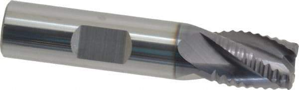 ProMax - 1/2" Diam, Coarse Pitch, 5/8" LOC, 4 Flute Solid Carbide 0.055-0.065" Corner Radius Roughing End Mill - AlTiN Finish, 2-1/2" OAL, 1/2" Shank Diam, Single End, Centercutting, 30° Helix - Eagle Tool & Supply