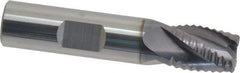 ProMax - 1/2" Diam, Coarse Pitch, 5/8" LOC, 4 Flute Solid Carbide 0.055-0.065" Corner Radius Roughing End Mill - AlTiN Finish, 2-1/2" OAL, 1/2" Shank Diam, Single End, Centercutting, 30° Helix - Eagle Tool & Supply