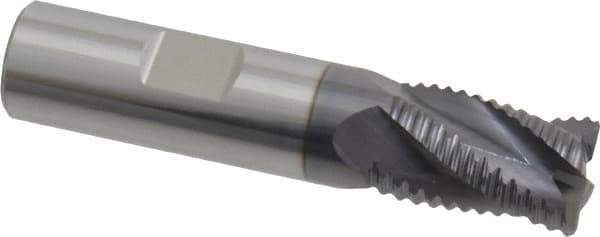 ProMax - 5/8" Diam, Coarse Pitch, 7/8" LOC, 4 Flute Solid Carbide 0.055-0.065" Corner Radius Roughing End Mill - AlTiN Finish, 3" OAL, 5/8" Shank Diam, Single End, Centercutting, 30° Helix - Eagle Tool & Supply