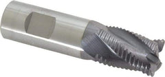 ProMax - 3/4" Diam, Coarse Pitch, 1" LOC, 4 Flute Solid Carbide 0.055-0.065" Corner Radius Roughing End Mill - AlTiN Finish, 3" OAL, 3/4" Shank Diam, Single End, Centercutting, 30° Helix - Eagle Tool & Supply