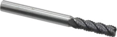 ProMax - 1/4" Diam, Fine Pitch, 3/4" LOC, 4 Flute Solid Carbide 0.04-0.05" Corner Radius Roughing End Mill - AlTiN Finish, 2-1/2" OAL, 1/4" Shank Diam, Single End, Centercutting, 40° Helix - Eagle Tool & Supply