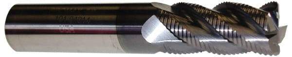 ProMax - 5/8" Diam, Fine Pitch, 1-1/4" LOC, 4 Flute Solid Carbide 0.055-0.065" Corner Radius Roughing End Mill - AlTiN Finish, 3-1/2" OAL, 5/8" Shank Diam, Single End, Centercutting, 40° Helix - Eagle Tool & Supply