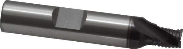 OSG - 1/4" Diam, Fine Pitch, 1/4" LOC, 3 Flute Cobalt Roughing Square End Mill - TiAlN Finish, 2-1/16" OAL, 3/8" Shank Diam, Single End, Centercutting, 30° Helix - Eagle Tool & Supply